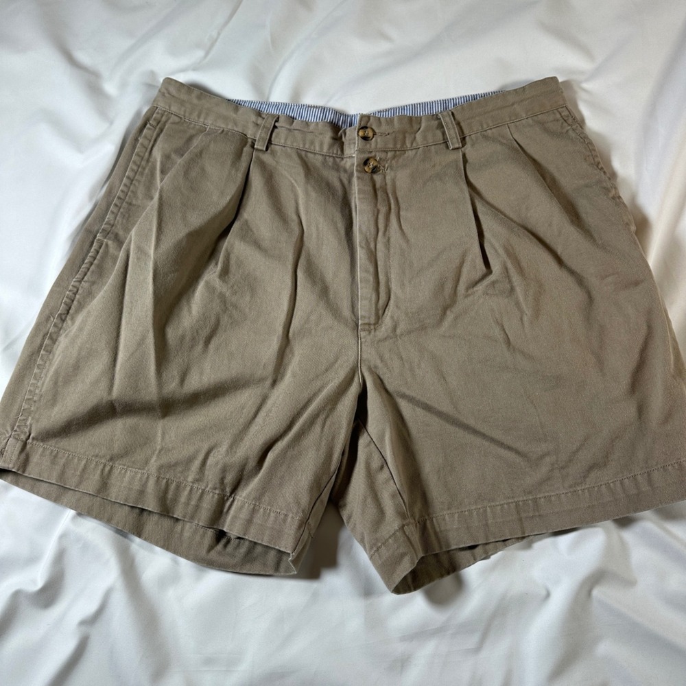 Christian Dior Monsieur Mens Khaki Pleated Chino Shorts Size 38 Cotton Twill Tan